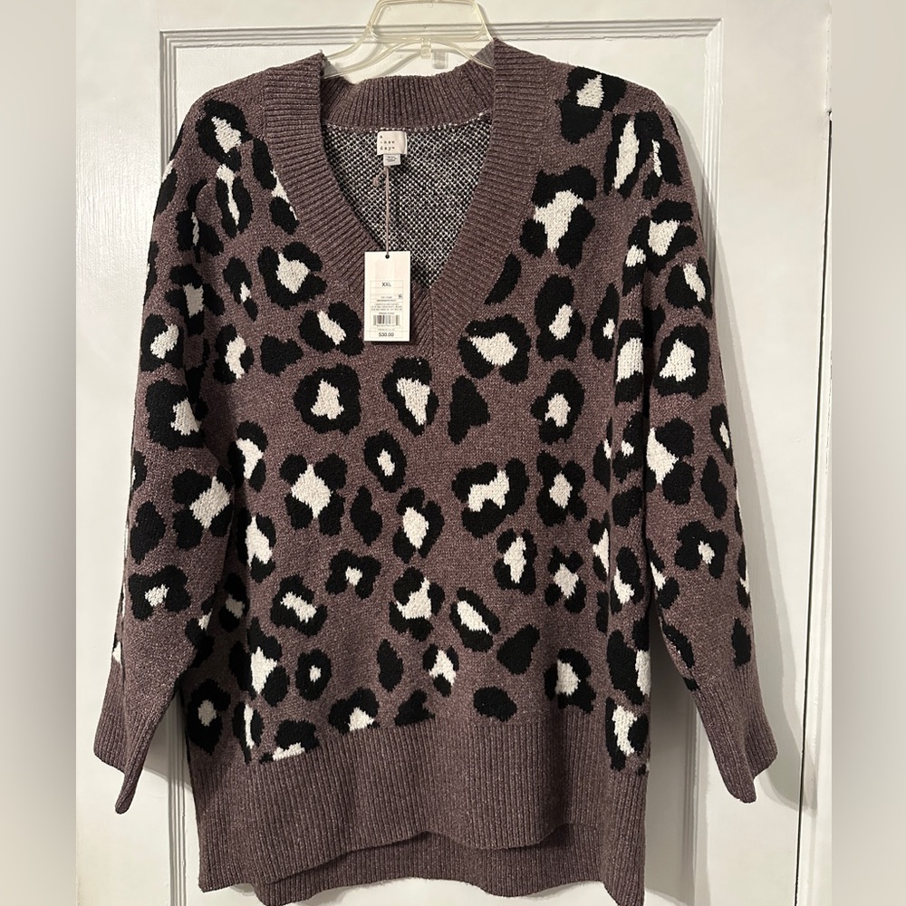 a new day Women’s Plus Pullover V-Neck Mauve/Plum, Black, and White Sweater NWT